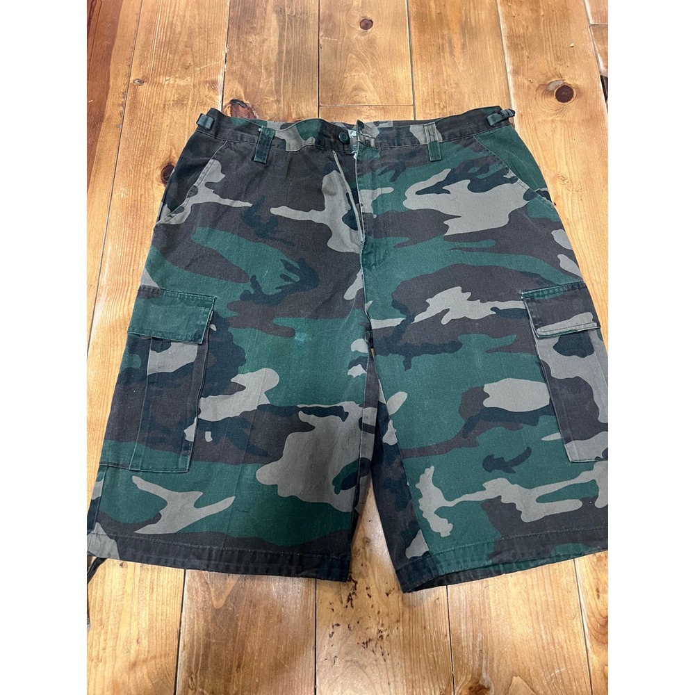 Mens Woodland Camo Cargo Shorts Green Brown Utility Tactical 32 Waist